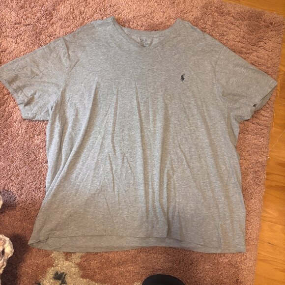 Polo Ralph Lauren VNeck TShirt Mens 2XB Gray Short Sleeve SUPER SOFT 100% Cotton - Picture 1 of 6